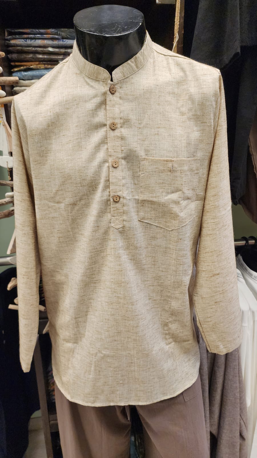 L/S linen half butt