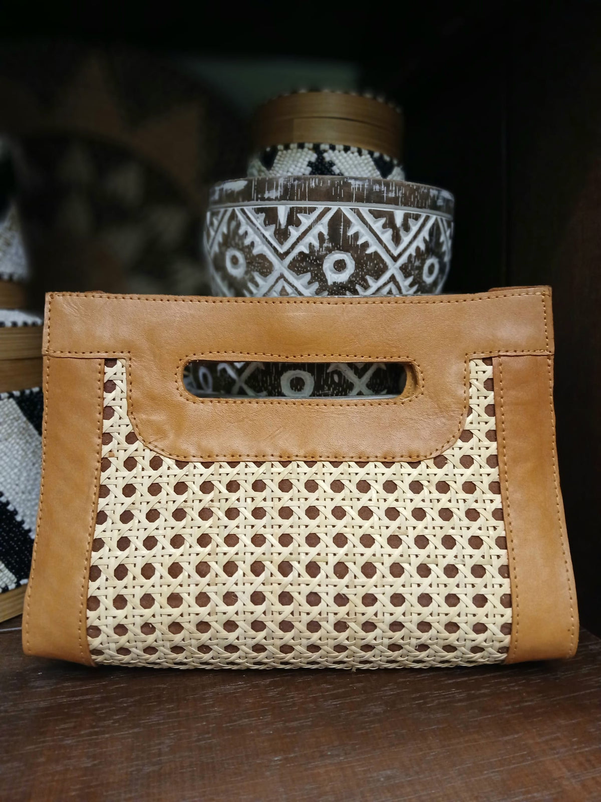Rattan w leather bag